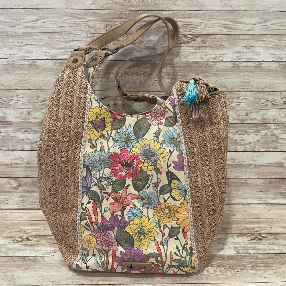 Sakroots Women’s Roma Straw Small Multicolor Floral‎ Hobo Bag - Picture 2 of 10